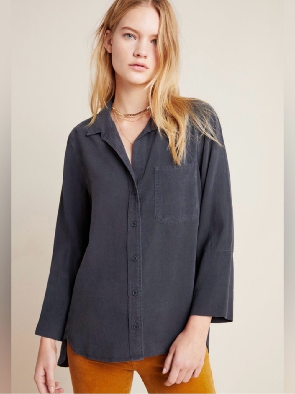🆕 Anthropologie cloth & stone Charcoal Button-Down Shirt - S